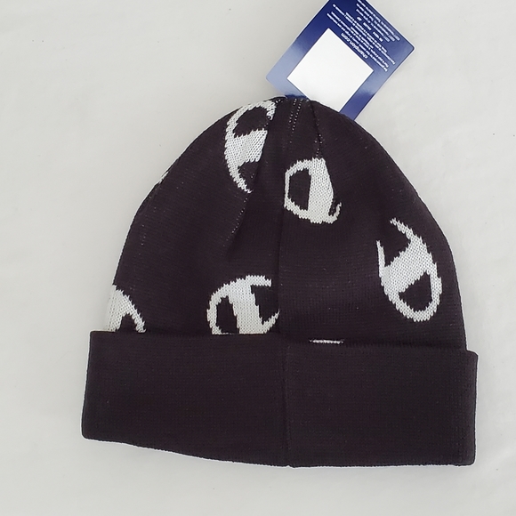 Champion Beanie Hat Black Script All Over Logo - Picture 5 of 5